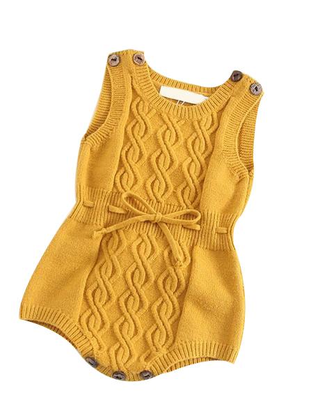 Solid Color Woolen Yarn Baby Onesies Cute Knitted Romper Bodysuit - dianjiang-