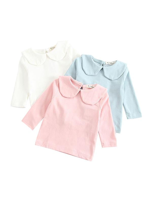 Solid Color Long Sleeves Shirt Turndown Collar Baby Girls Undershirt - dianjiang-