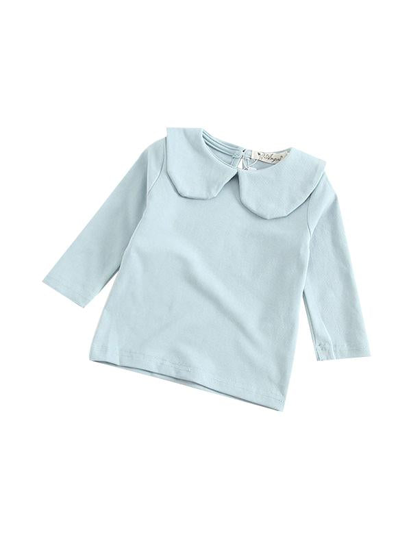 Solid Color Long Sleeves Shirt Turndown Collar Baby Girls Undershirt - dianjiang-
