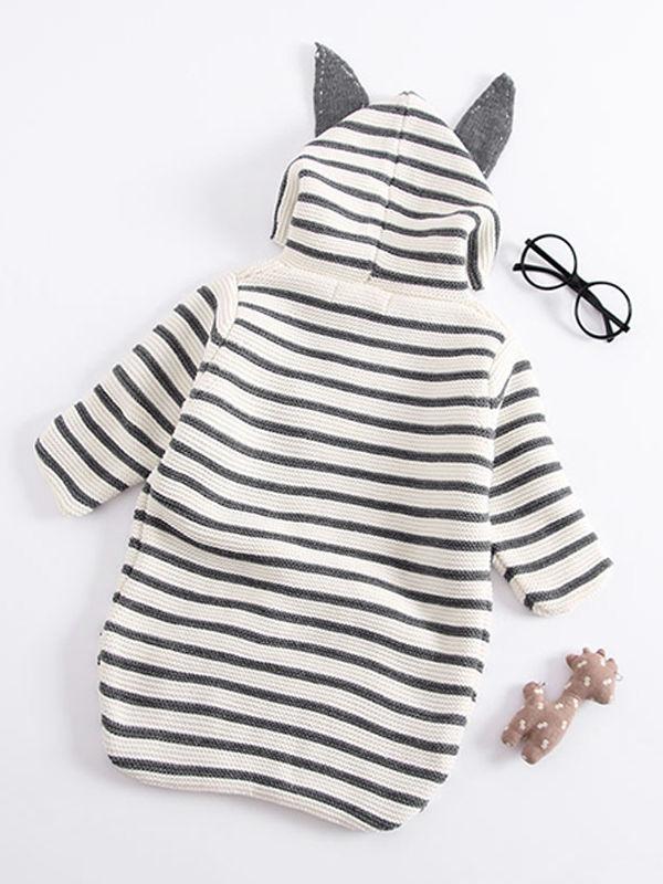 Deer Pattern Black and White Stripes Knitted Newborn Blanket Quilt - dianjiang-