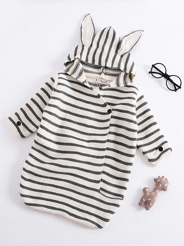 Deer Pattern Black and White Stripes Knitted Newborn Blanket Quilt - dianjiang-