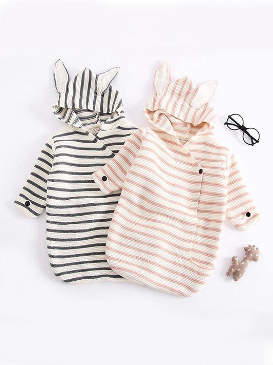 Deer Pattern Black and White Stripes Knitted Newborn Blanket Quilt - dianjiang-