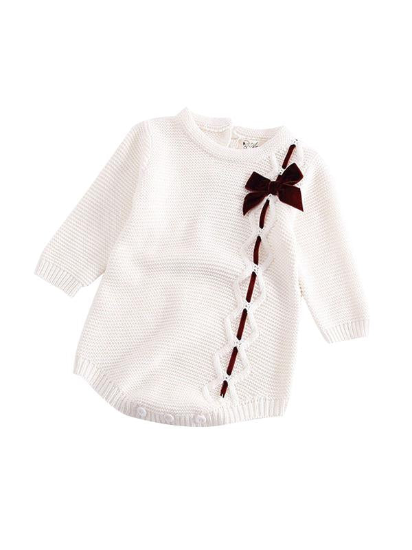 Long Sleeves Baby Girls Romper Knitted Bowknot Onesies - dianjiang-