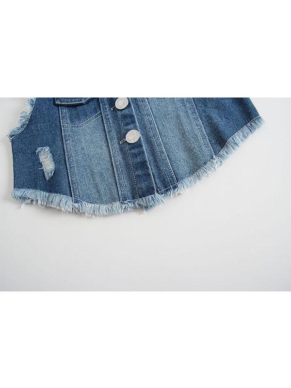 Sleeveless Buttoned Clothes Deep Blue Baby Denim Vest Waistcoat Top - dianjiang-