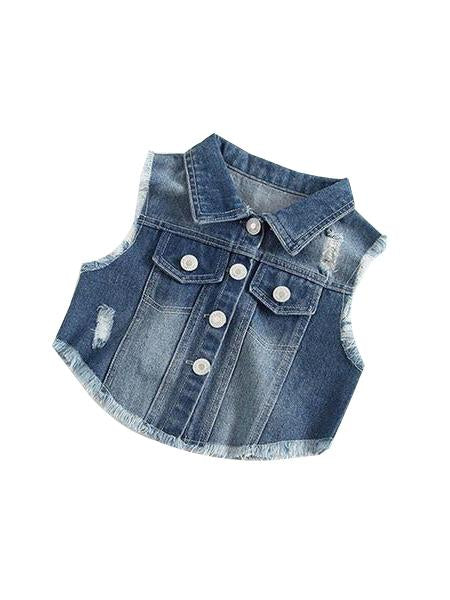 Sleeveless Buttoned Clothes Deep Blue Baby Denim Vest Waistcoat Top - dianjiang-