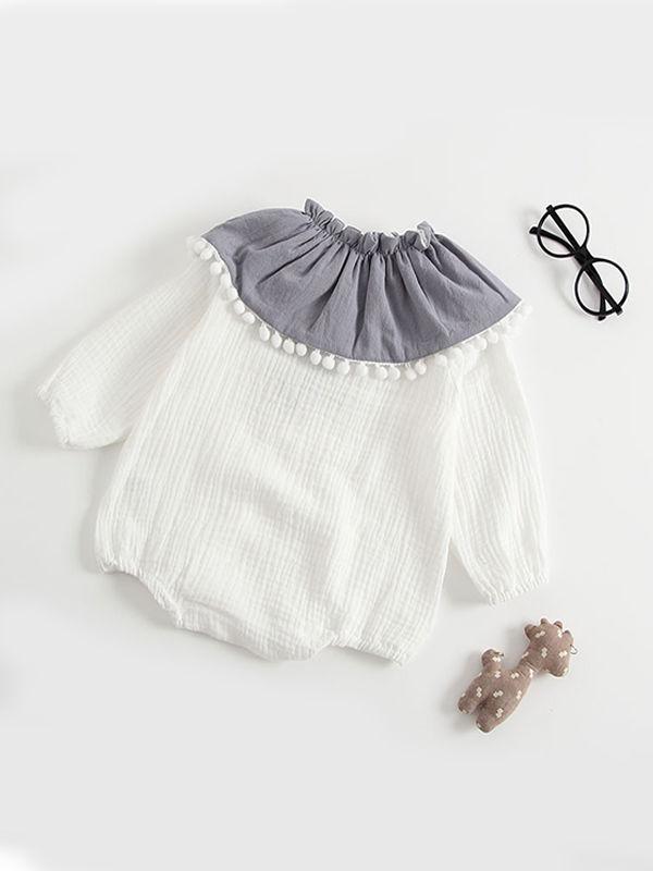 Detachable Venonat Cape Collar Romper Pleated Baby Girls White Onesie - dianjiang-