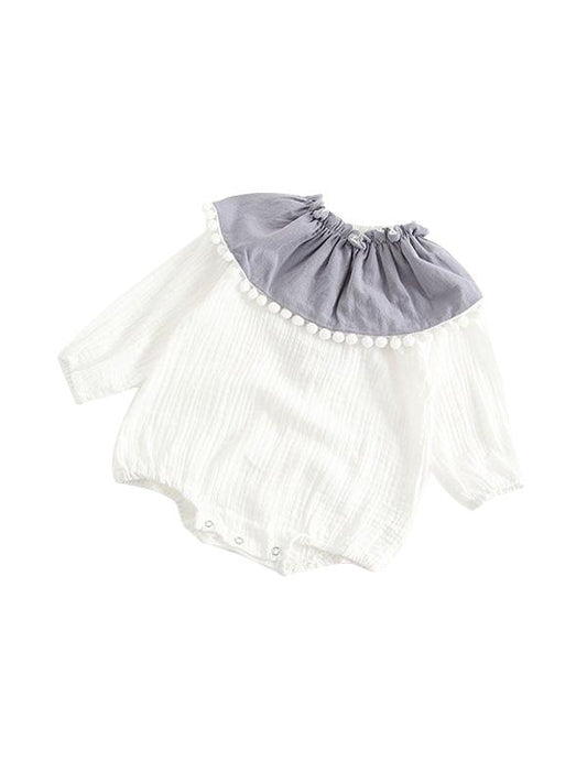 Detachable Venonat Cape Collar Romper Pleated Baby Girls White Onesie - dianjiang-