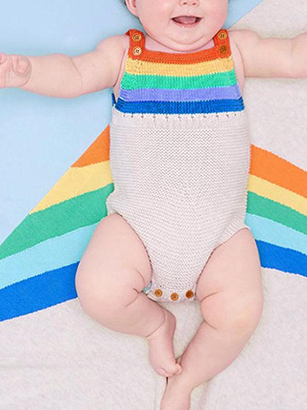 Rainbow Stripes Bodysuit Knitted Baby Suspender Onesies - dianjiang-