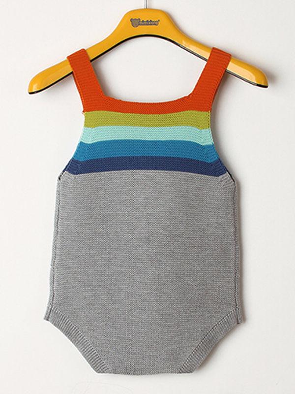 Rainbow Stripes Bodysuit Knitted Baby Suspender Onesies - dianjiang-