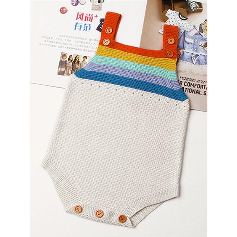 Rainbow Stripes Bodysuit Knitted Baby Suspender Onesies - dianjiang-