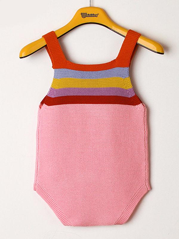 Rainbow Stripes Bodysuit Knitted Baby Suspender Onesies - dianjiang-