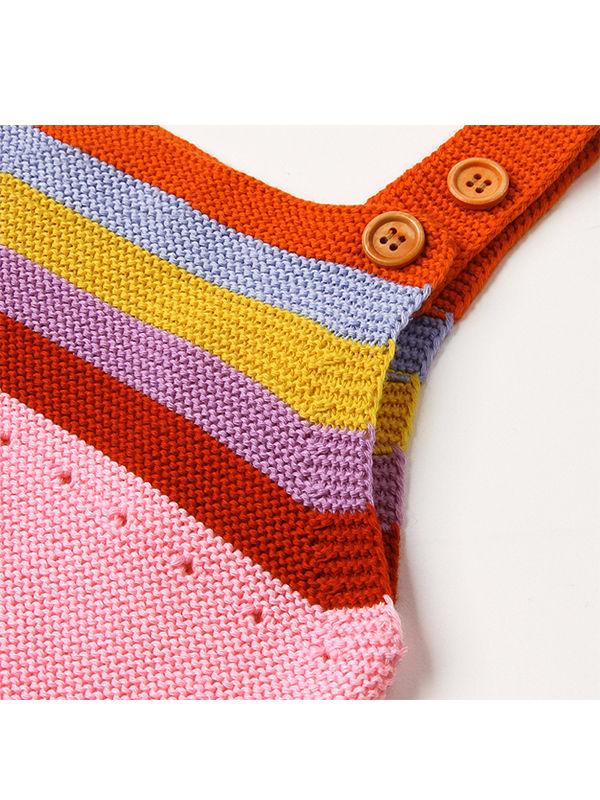 Rainbow Stripes Bodysuit Knitted Baby Suspender Onesies - dianjiang-