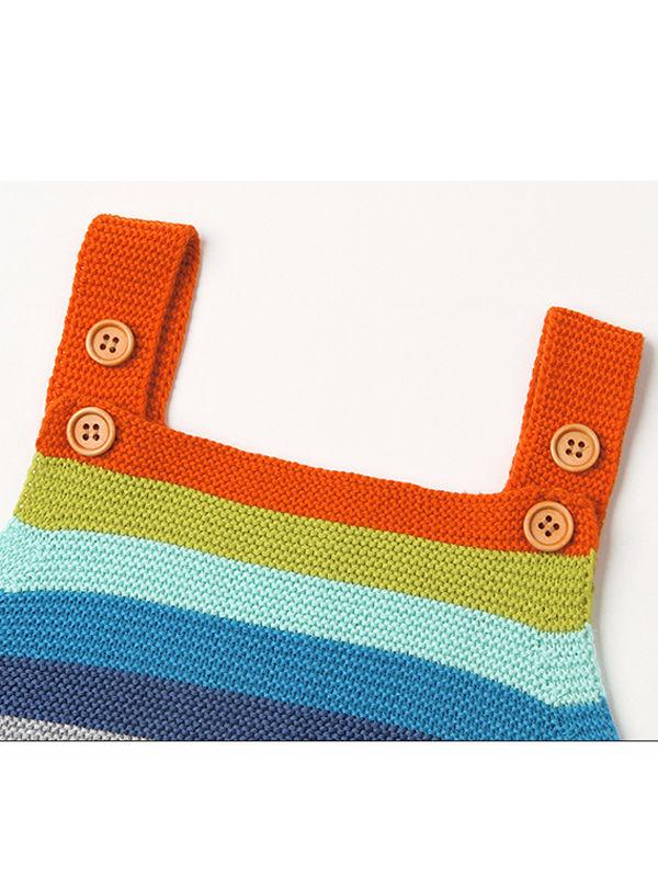 Rainbow Stripes Bodysuit Knitted Baby Suspender Onesies - dianjiang-