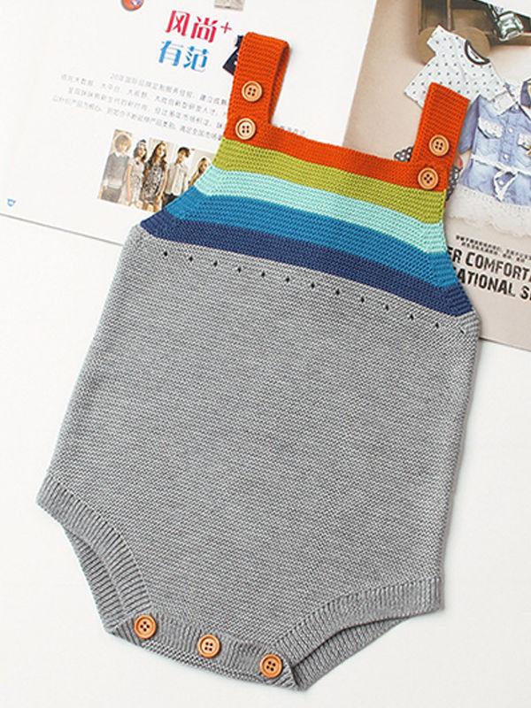 Rainbow Stripes Bodysuit Knitted Baby Suspender Onesies - dianjiang-