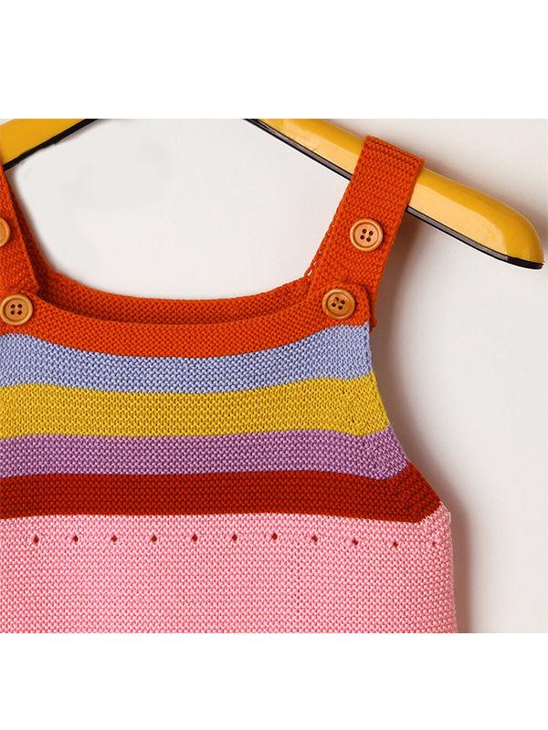 Rainbow Stripes Bodysuit Knitted Baby Suspender Onesies - dianjiang-