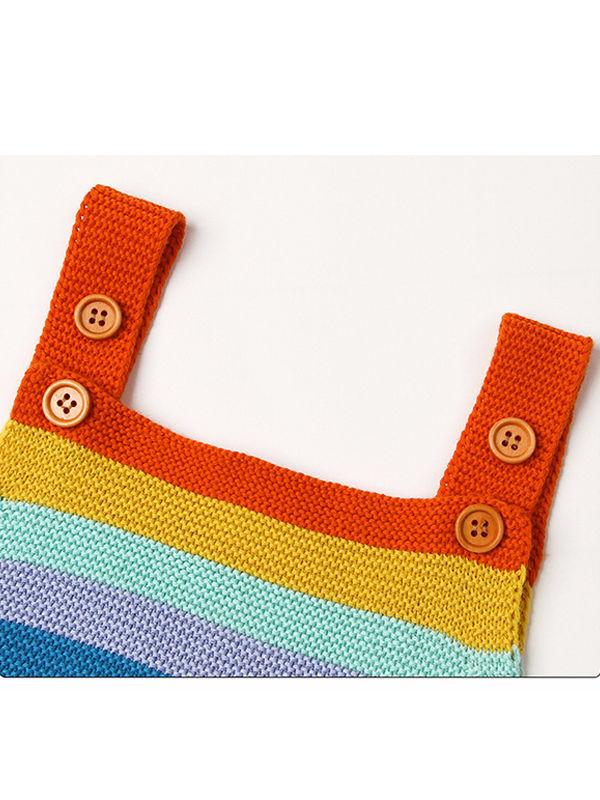 Rainbow Stripes Bodysuit Knitted Baby Suspender Onesies - dianjiang-