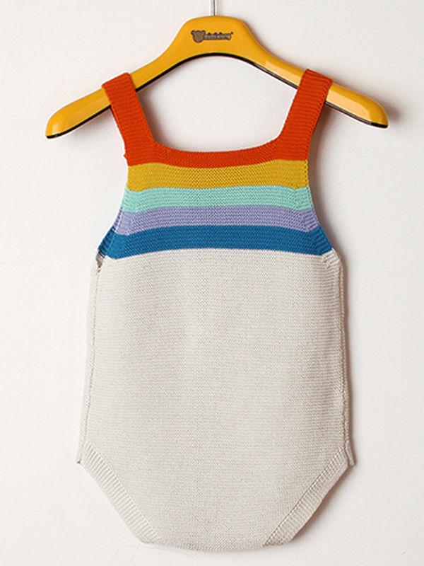 Rainbow Stripes Bodysuit Knitted Baby Suspender Onesies - dianjiang-