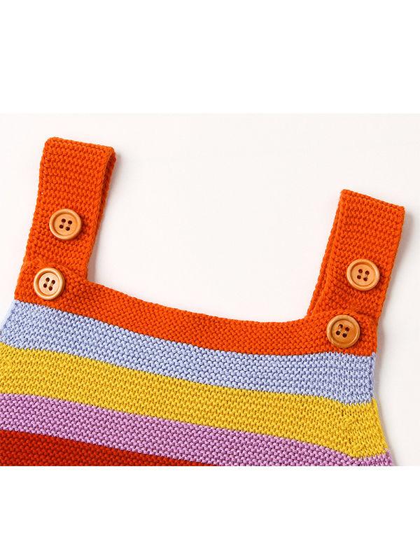 Rainbow Stripes Bodysuit Knitted Baby Suspender Onesies - dianjiang-