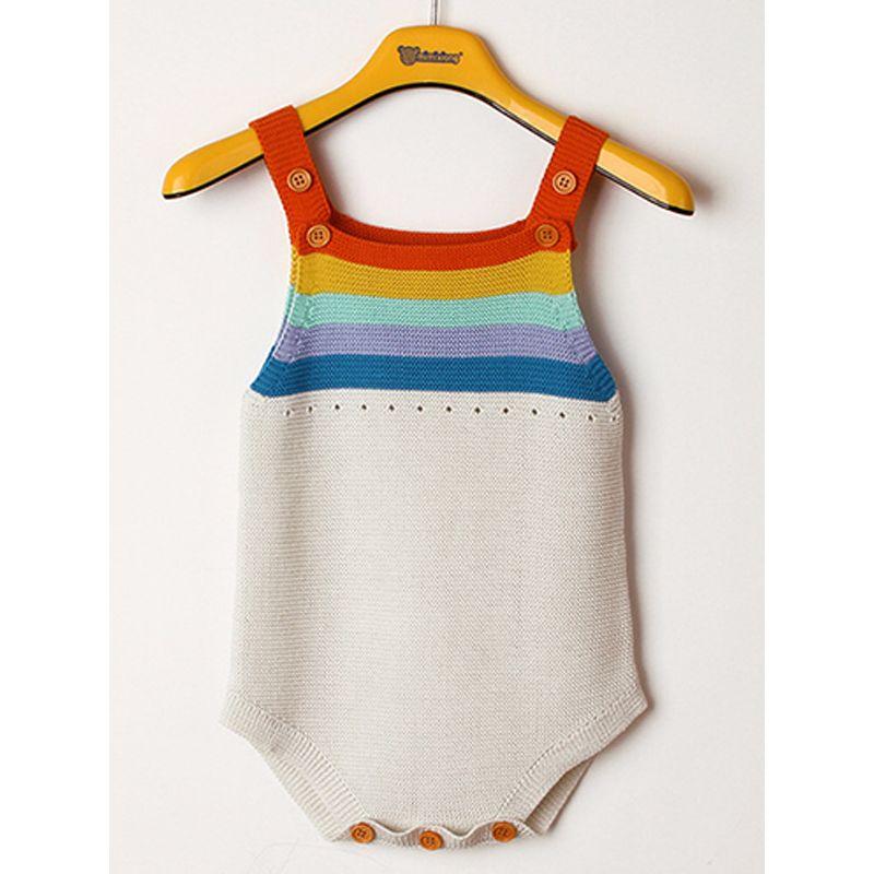 Rainbow Stripes Bodysuit Knitted Baby Suspender Onesies - dianjiang-