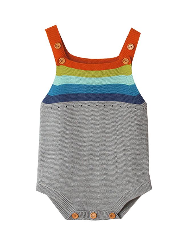 Rainbow Stripes Bodysuit Knitted Baby Suspender Onesies - dianjiang-