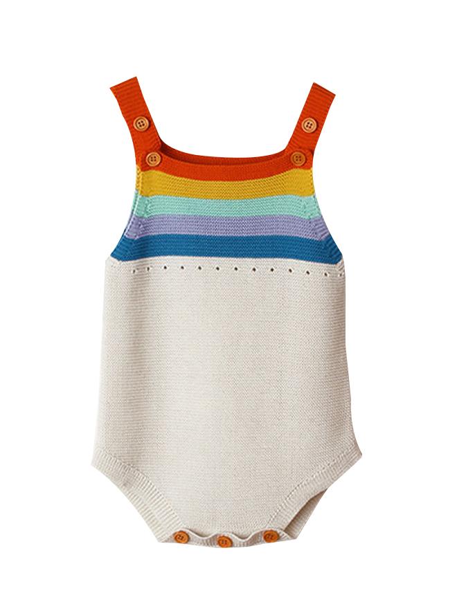 Rainbow Stripes Bodysuit Knitted Baby Suspender Onesies - dianjiang-