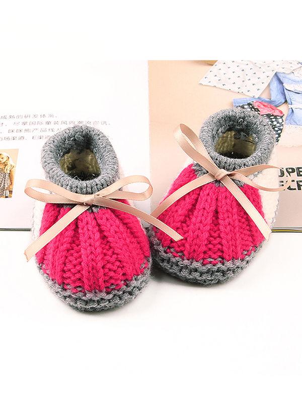 Bowknot Lacing Knitted Shoes Thermal Prewalker Baby Boat Socks - dianjiang-