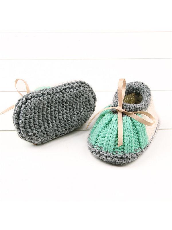 Bowknot Lacing Knitted Shoes Thermal Prewalker Baby Boat Socks - dianjiang-