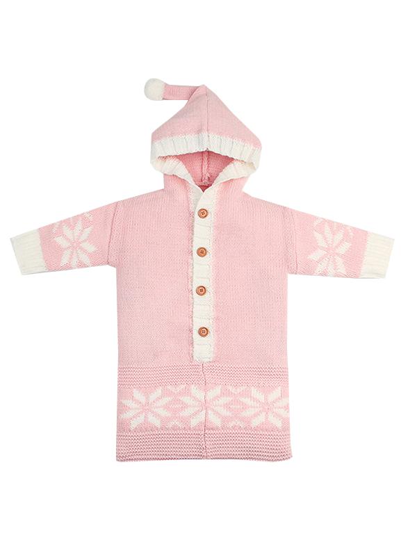 Long Sleeves Baby Sleeping Bag Wrapper Snowflakes Print Buttoned Knitwear - dianjiang-