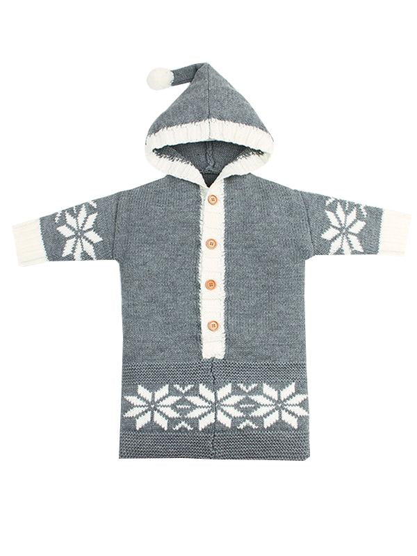 Long Sleeves Baby Sleeping Bag Wrapper Snowflakes Print Buttoned Knitwear - dianjiang-