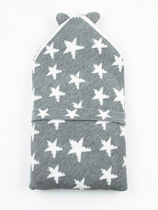 Cute Cat Ears Stars Print Knitwear Wrapper Baby Sleeping Blanket - dianjiang-