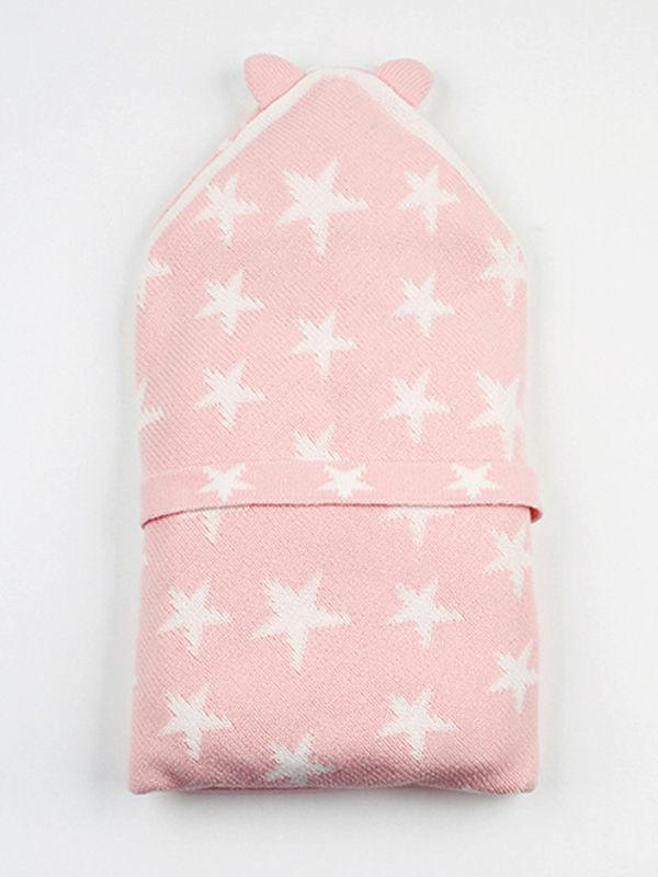 Cute Cat Ears Stars Print Knitwear Wrapper Baby Sleeping Blanket - dianjiang-