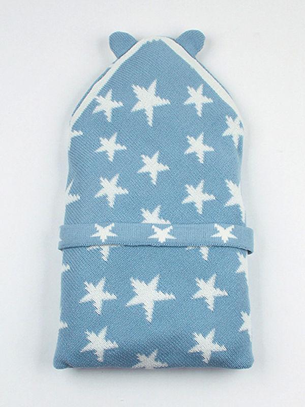 Cute Cat Ears Stars Print Knitwear Wrapper Baby Sleeping Blanket - dianjiang-