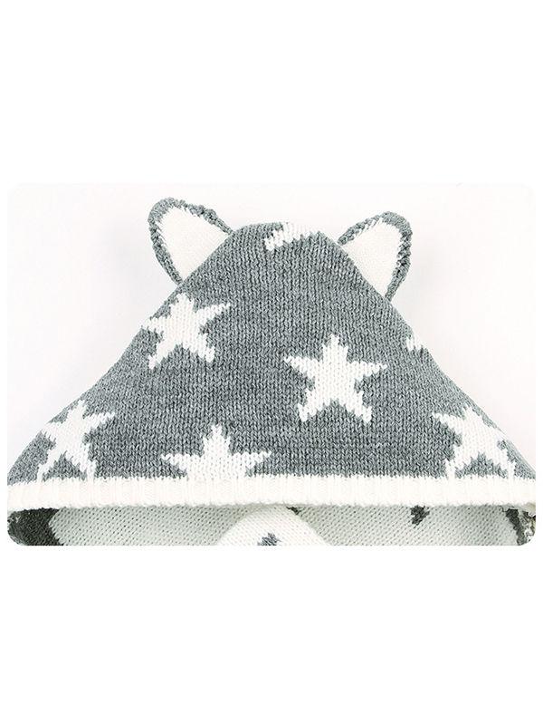 Cute Cat Ears Stars Print Knitwear Wrapper Baby Sleeping Blanket - dianjiang-