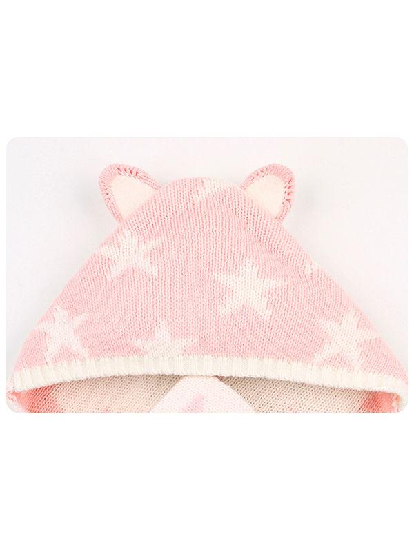 Cute Cat Ears Stars Print Knitwear Wrapper Baby Sleeping Blanket - dianjiang-