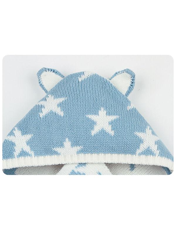 Cute Cat Ears Stars Print Knitwear Wrapper Baby Sleeping Blanket - dianjiang-