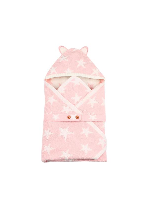 Cute Cat Ears Stars Print Knitwear Wrapper Baby Sleeping Blanket - dianjiang-