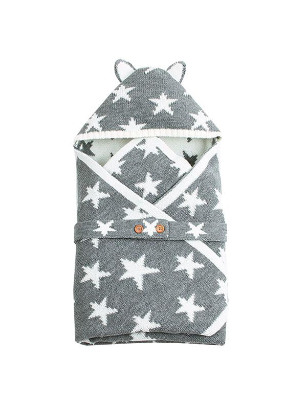 Cute Cat Ears Stars Print Knitwear Wrapper Baby Sleeping Blanket - dianjiang-
