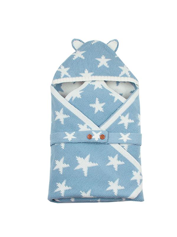 Cute Cat Ears Stars Print Knitwear Wrapper Baby Sleeping Blanket - dianjiang-