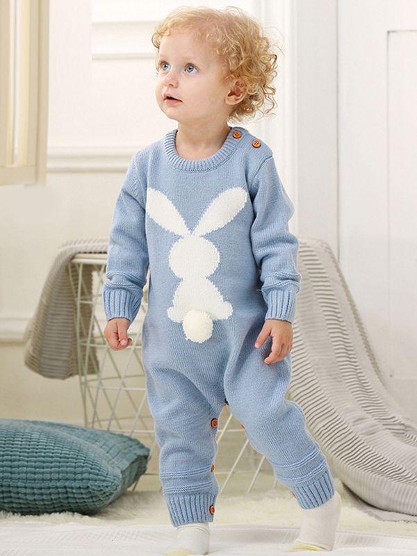 Rabbit Knitted Onesies Long Sleeves Jumpsuit Acrylic Baby Romper - dianjiang-