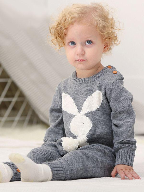 Rabbit Knitted Onesies Long Sleeves Jumpsuit Acrylic Baby Romper - dianjiang-