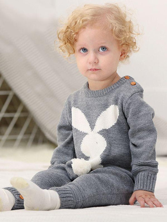 Rabbit Knitted Onesies Long Sleeves Jumpsuit Acrylic Baby Romper - dianjiang-