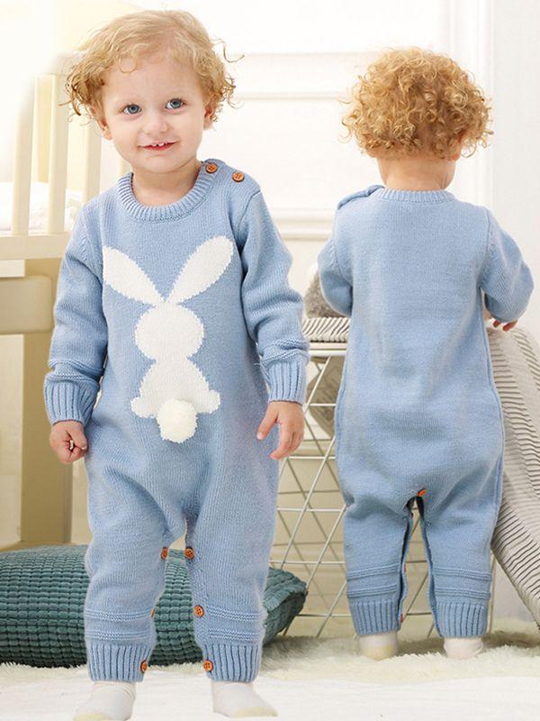 Rabbit Knitted Onesies Long Sleeves Jumpsuit Acrylic Baby Romper - dianjiang-