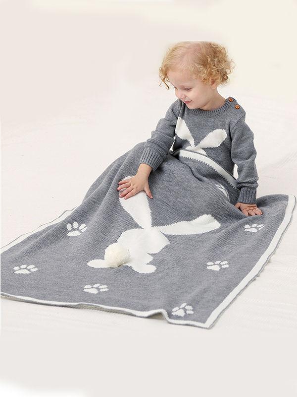 Rabbit Footprints Knitted Acrylic Blanket - dianjiang-