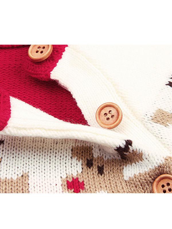 Deer Print Splicing Knitwear Acrylic Round Collar Baby Sweater - dianjiang-