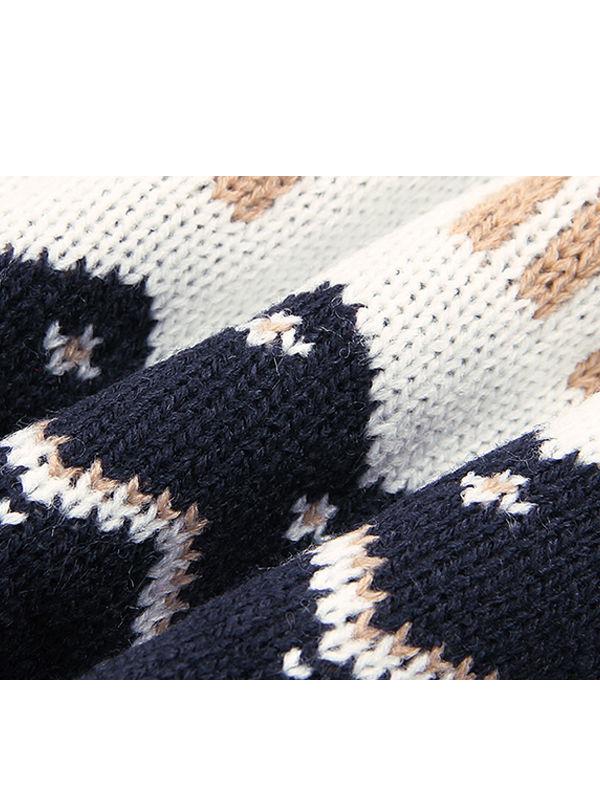 Deer Print Splicing Knitwear Acrylic Round Collar Baby Sweater - dianjiang-