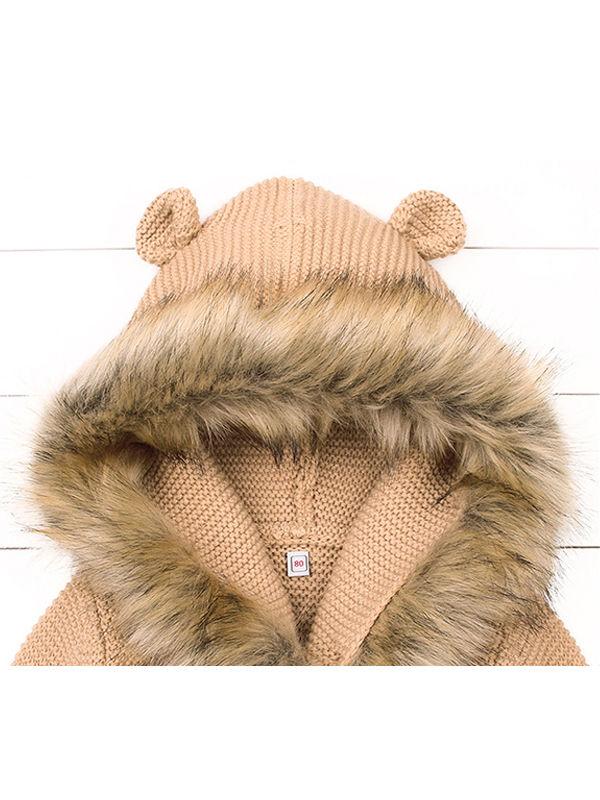 Animal Ears Warm Collar Hoodie Long Sleeve Coats Buttoned Knitted Wear Baby Cardigan - dianjiang-