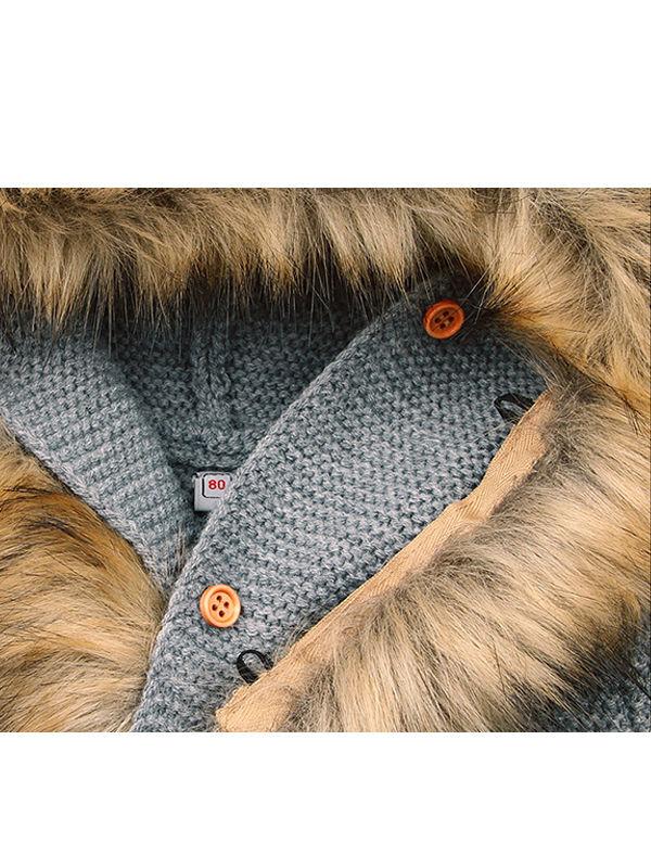 Animal Ears Warm Collar Hoodie Long Sleeve Coats Buttoned Knitted Wear Baby Cardigan - dianjiang-