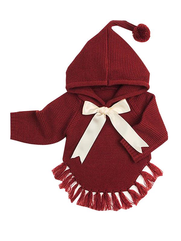Bowknot Tassels Long Sleeve Hoodie Venonat Knitted Sweater - dianjiang-