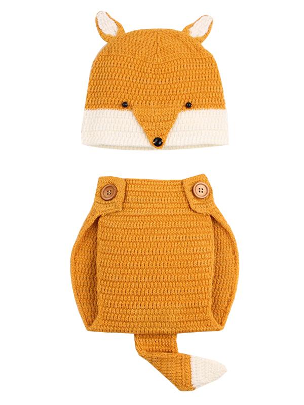 2-piece Cute Fox Pattern Knitted Baby Set Hat + Shorts - dianjiang-
