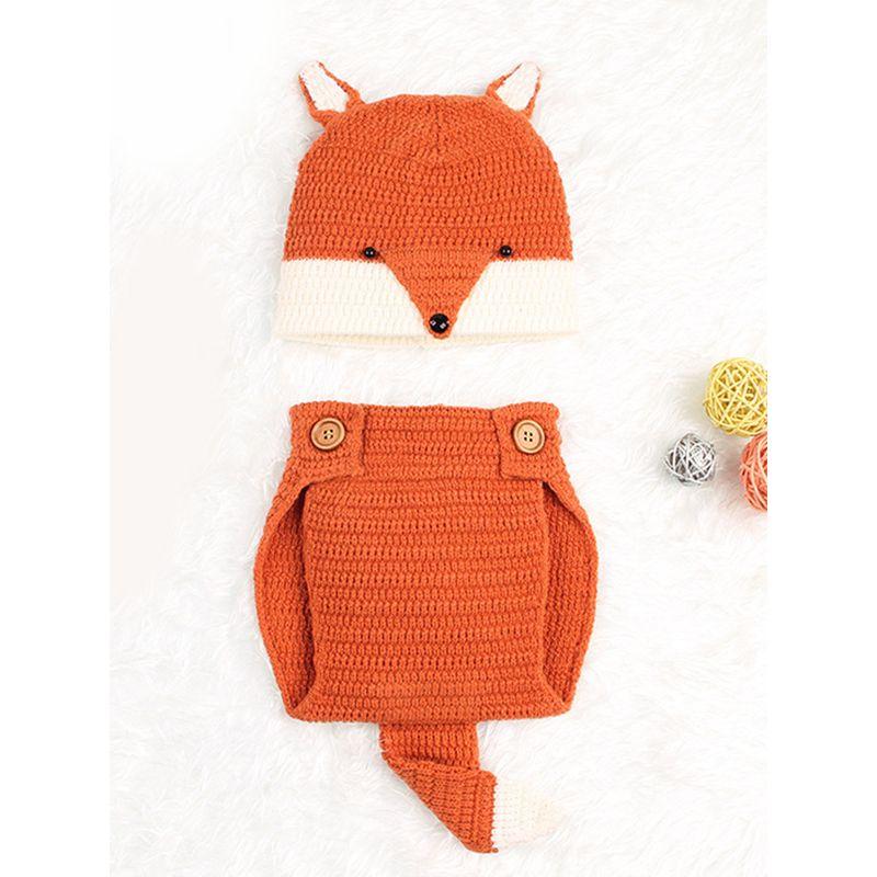 2-piece Cute Fox Pattern Knitted Baby Set Hat + Shorts - dianjiang-